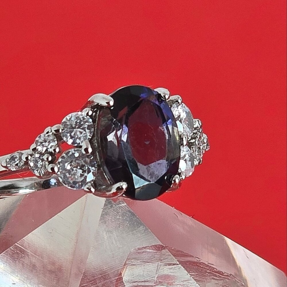 925 Sterling Silver Ring with Natural Iolite &CZ